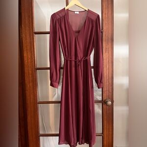 SOLD Wilfred Burgundy Long Sleeve Wrap Midi Dress Small